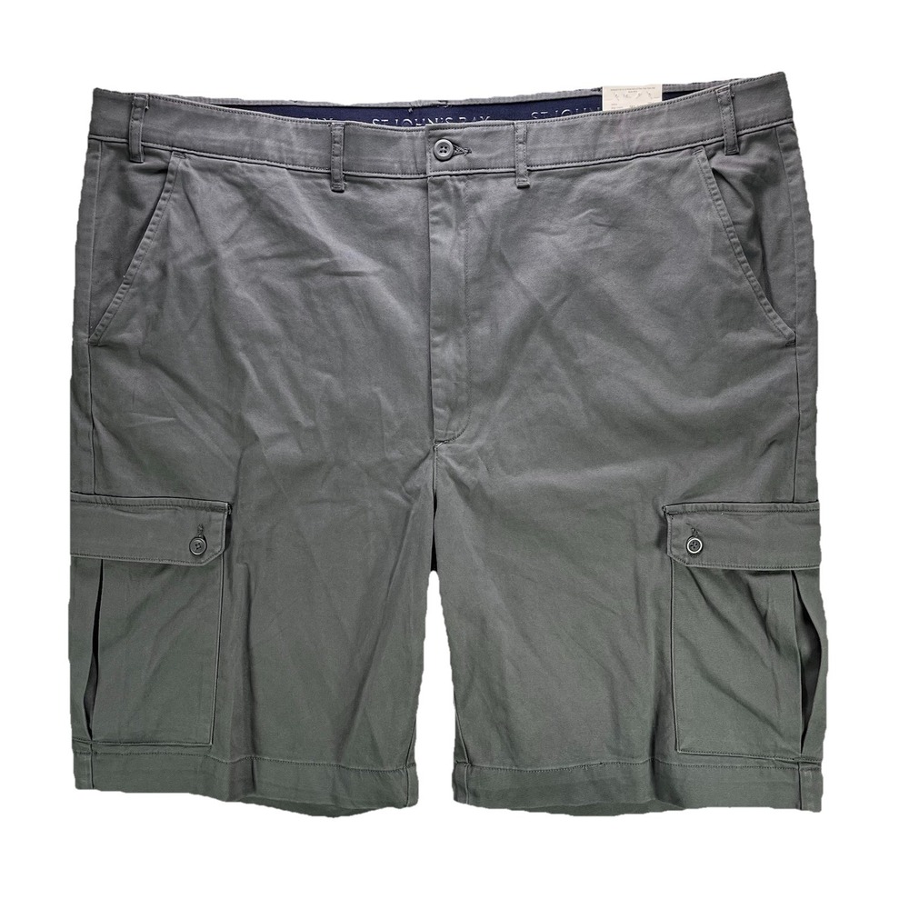 St Johns Bay Cargo Shorts Mens Size 50 Tall Gray Stretch 10' NWT